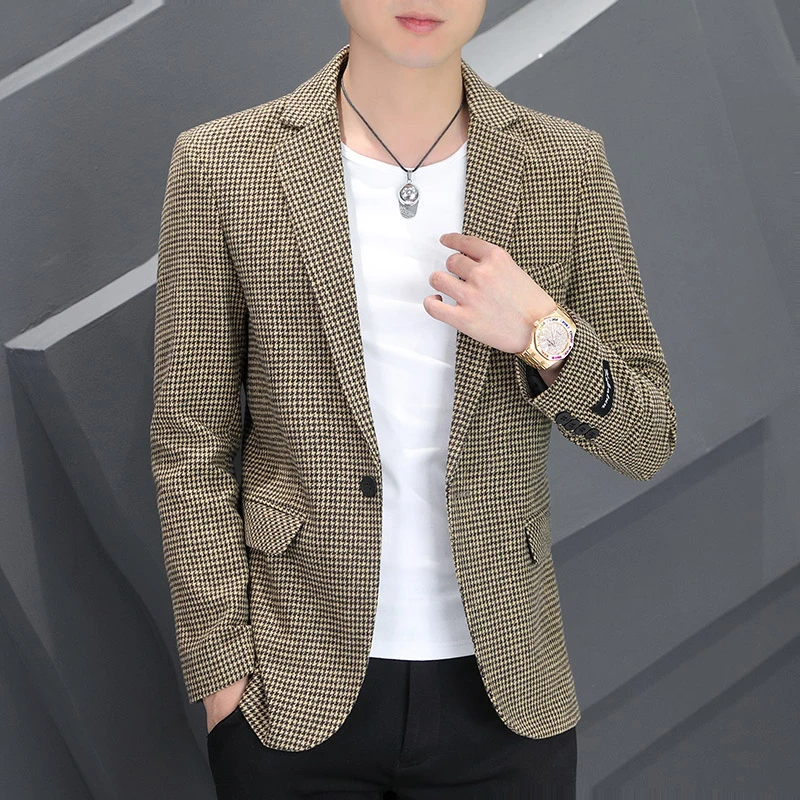 Men's Casual Business Stylish Gentleman Korean-Style British Casual Slim-fitting Solid-Color Suit Jacket Fashion Wedding Wear