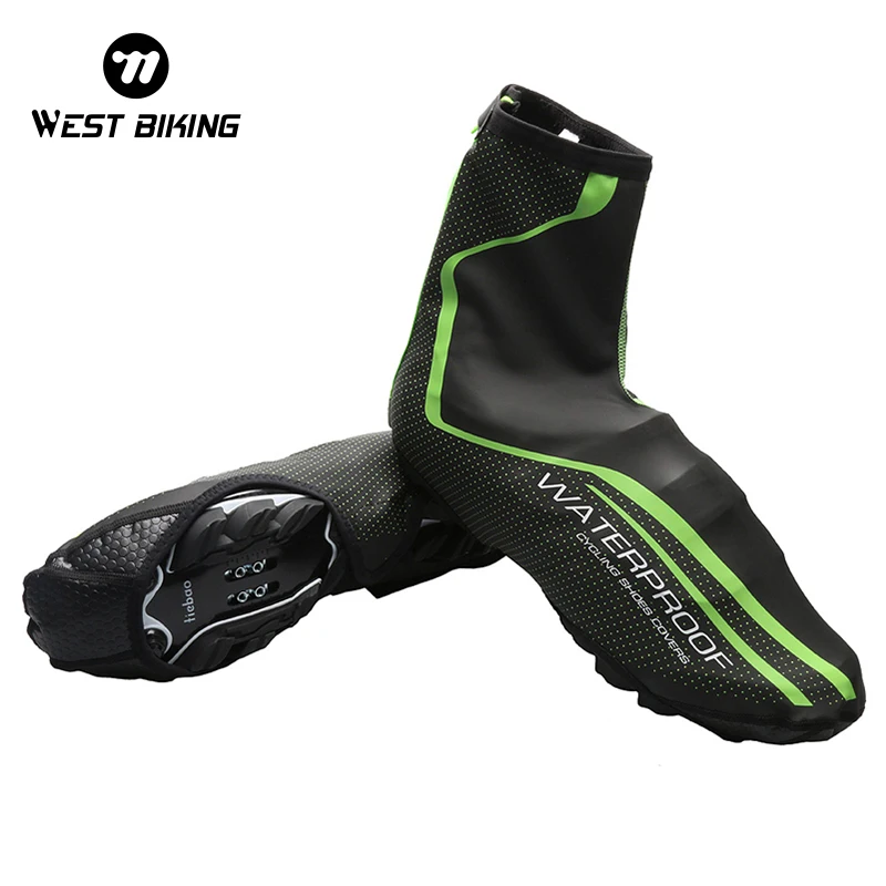 WEST BIKING Cycling Shoes Cover Full Waterproof Zipper Bike Overshoe MTB Bicycle Reflective Shoe Cover For Hiking Motorcycle