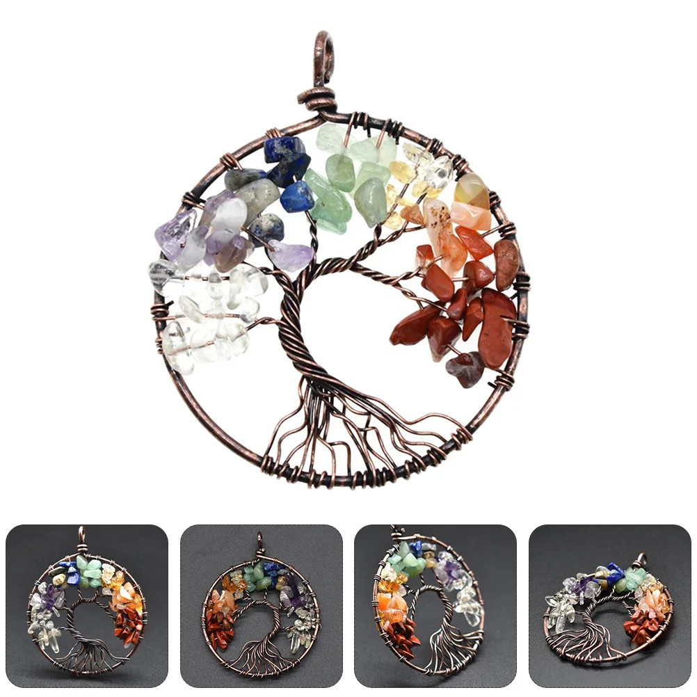 

2Pcs Crystal Necklace Tree of Life Pendant Jewelry Chic Creative Stone Necklaces for Women Durable Jewelry Accessories