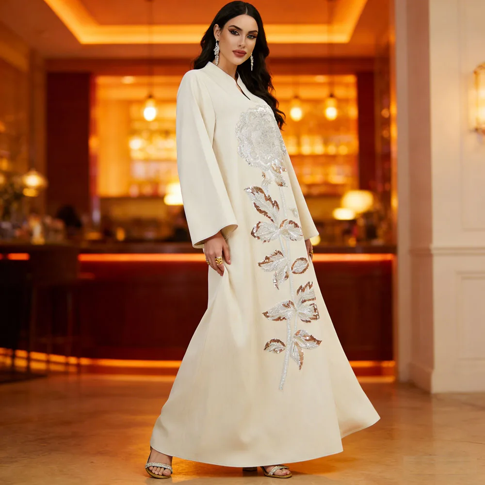 

Morocco Dubai Women Muslim Sequins Abaya Kaftan Eid Ramadan Marocain Femme Jalabiya Islamic Modest Gown Turkey Robe Party Gown