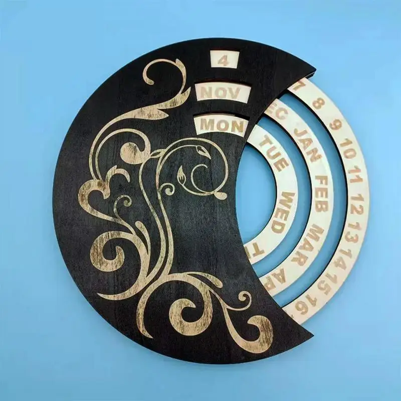 Halloween Wooden Perpetual Calendar Circular Spin Moon Disks Calendar Wood Craft Wall Arts Desktop Ornament Halloween decoration