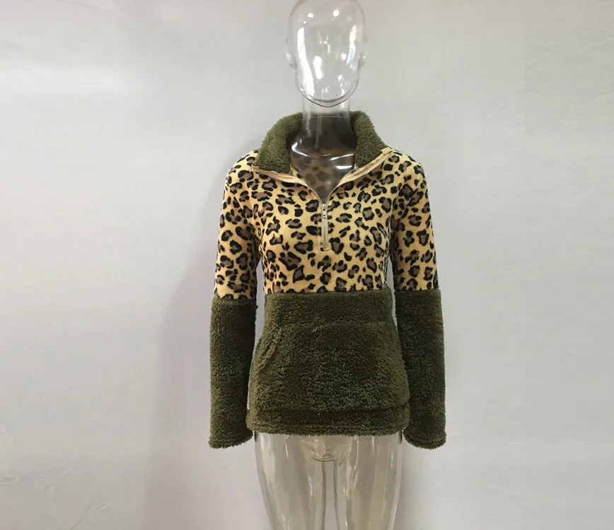 Hot Selling New Product Long Sleeved Sweatshirt with Leopard Print Patchwork Top