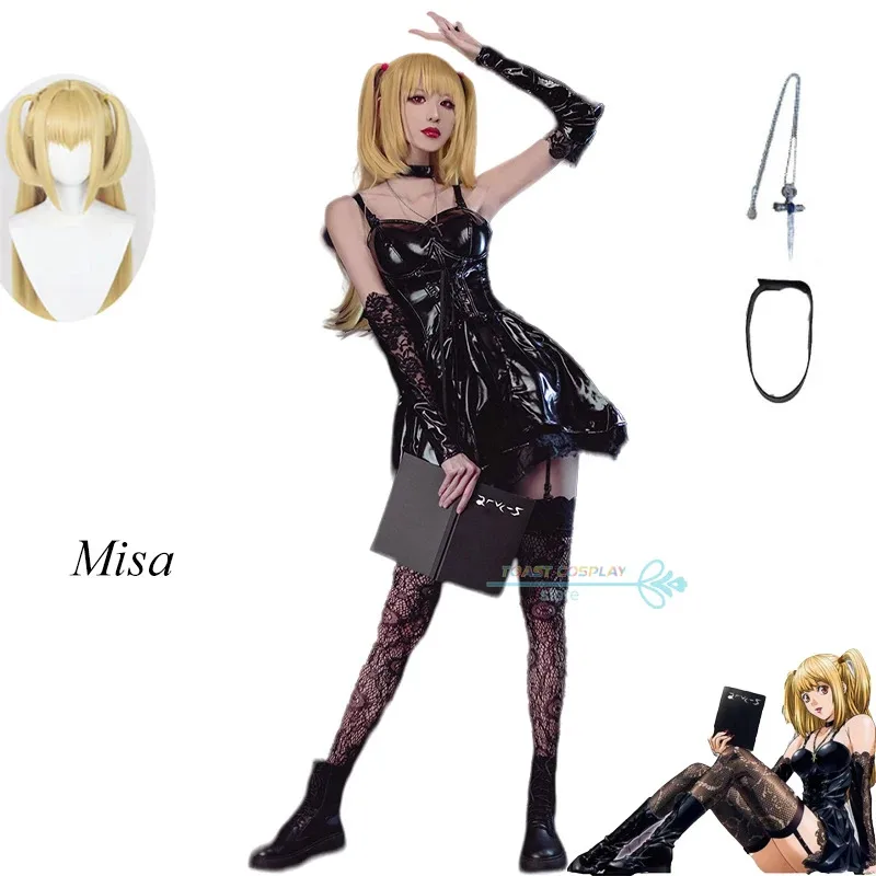 2025 Новый Amane Misa Косплей Аниме Death Note Amane Misa Косплей Костюм Платье Парик Ожерелье Полный комплект Death Note Аниме Роль Pl ☆ ☆