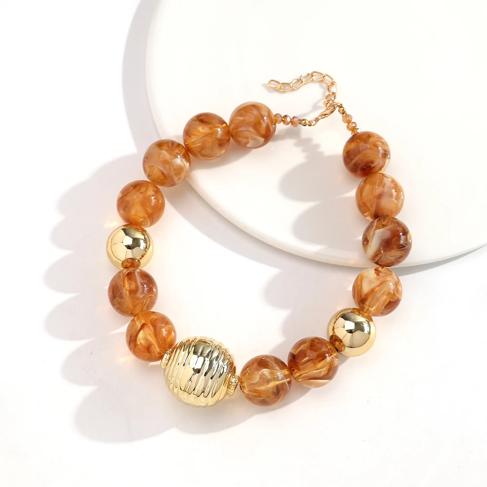 Vintage große runde Acrylperlen-Choker-Halskette, übertriebene große geometrische Kugelperlen-Halsketten, Statement-Schmuck, Geschenke – Detail 8