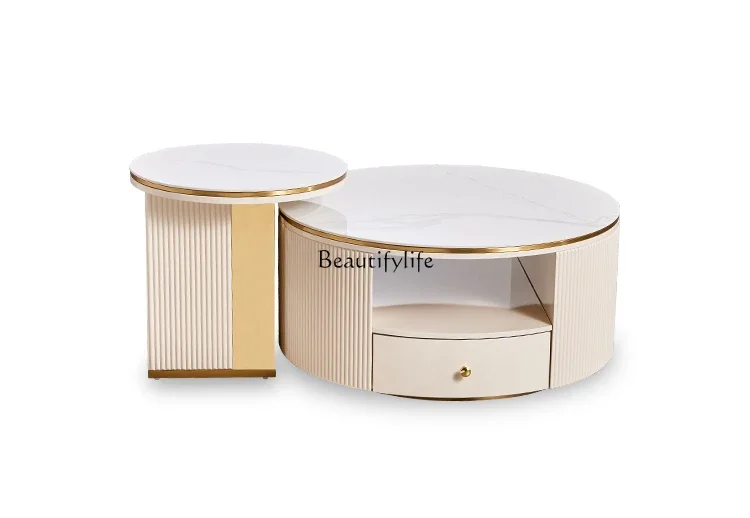 

LX*Nordic light luxury modern simple living room household size round rock slab coffee table combination