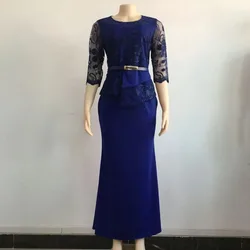 African women's spring and autumn plus size slim patchwork lace dress elegant dress long dress African clothing XL-5XL
