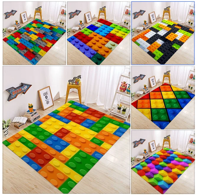 Colorful Block Printed Floor Mat Children's Bedroom Carpet Soft Living Room Floor Mat Children's Play Climbing Carpet Mat
