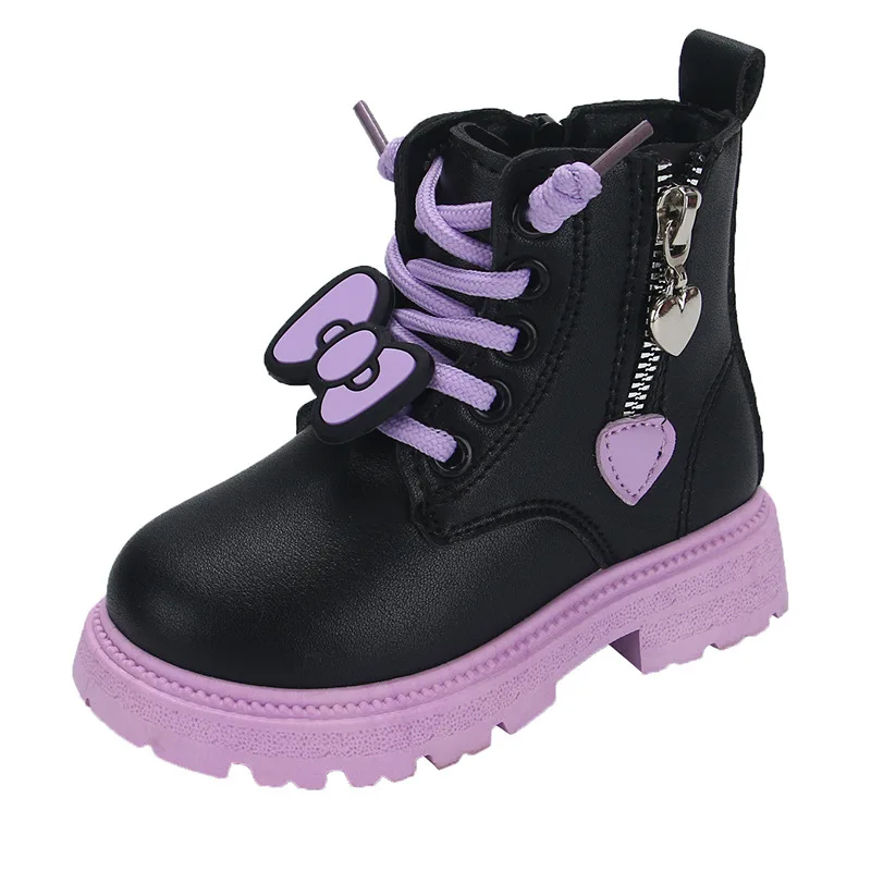 Bota de tornozelo curto de pelúcia feminina, botas de couro princesa, moda infantil, outono, inverno, nova