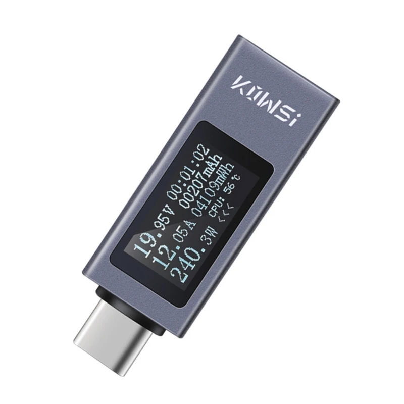 KOWSI pendeteksi arus voltase USB C, Tester arus voltase USB pemeriksa pengisian ponsel USB C Voltmeter USB