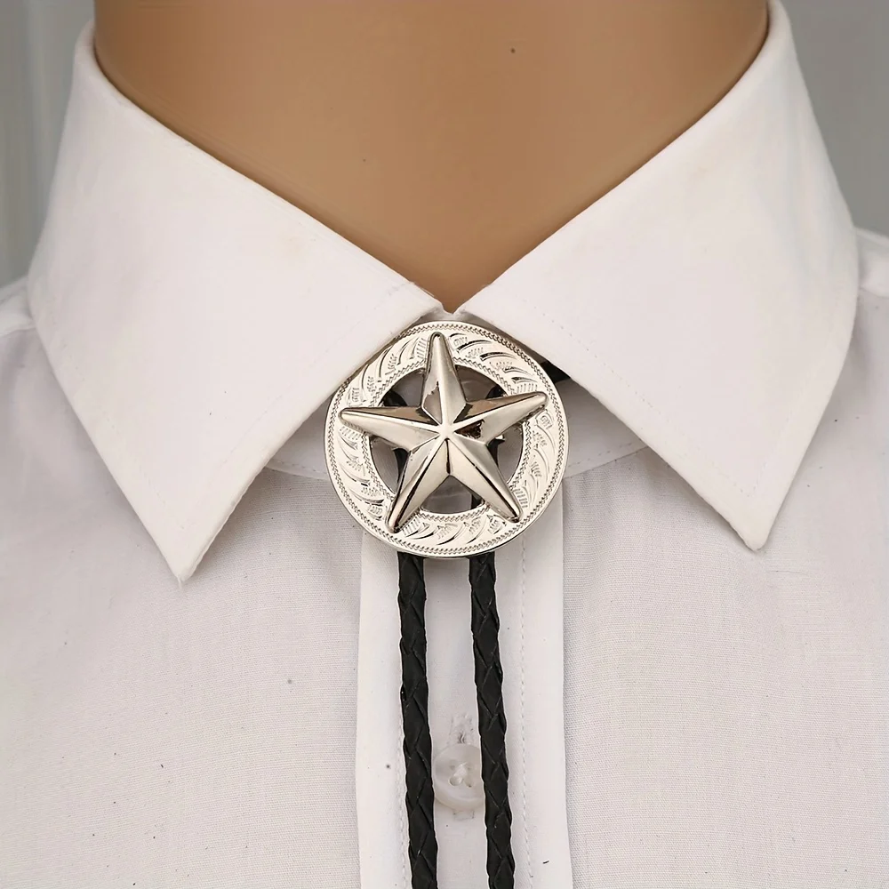 

Fashionable Men's Geometric Five-Pointed Star Leather Rope Pollo Tie Men's Tie Gift Accessory Wholesale