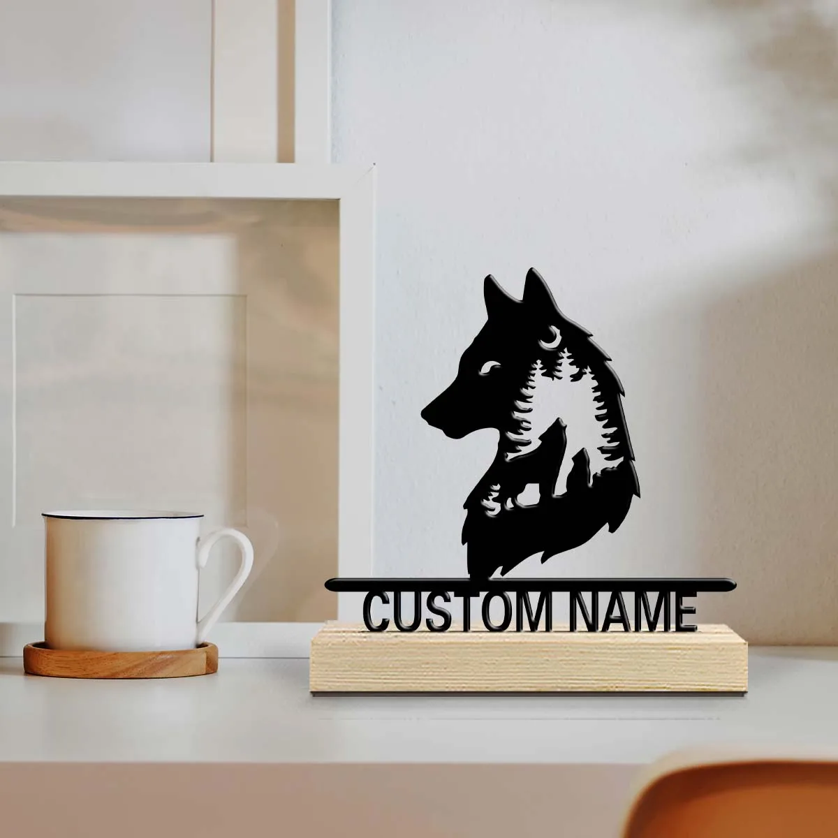 1pc Interesting Metal Desktop Decoration Custom Name With Wooden Base Desktop Decorations,Office Decorations