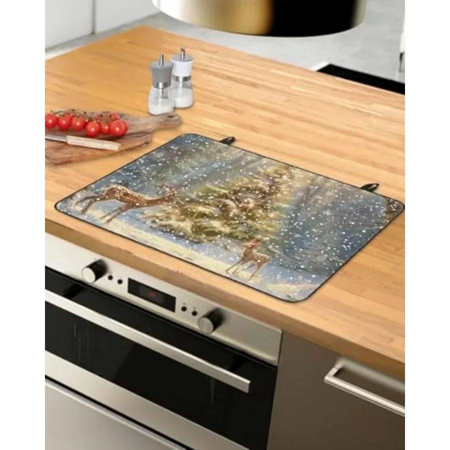

Induction Cooktop Protector Mats 31x24IN,Christmas Cute Deer Elk Xmas Tree Stove Top Covers Mat Cooker Scratch-Proof Pats for El
