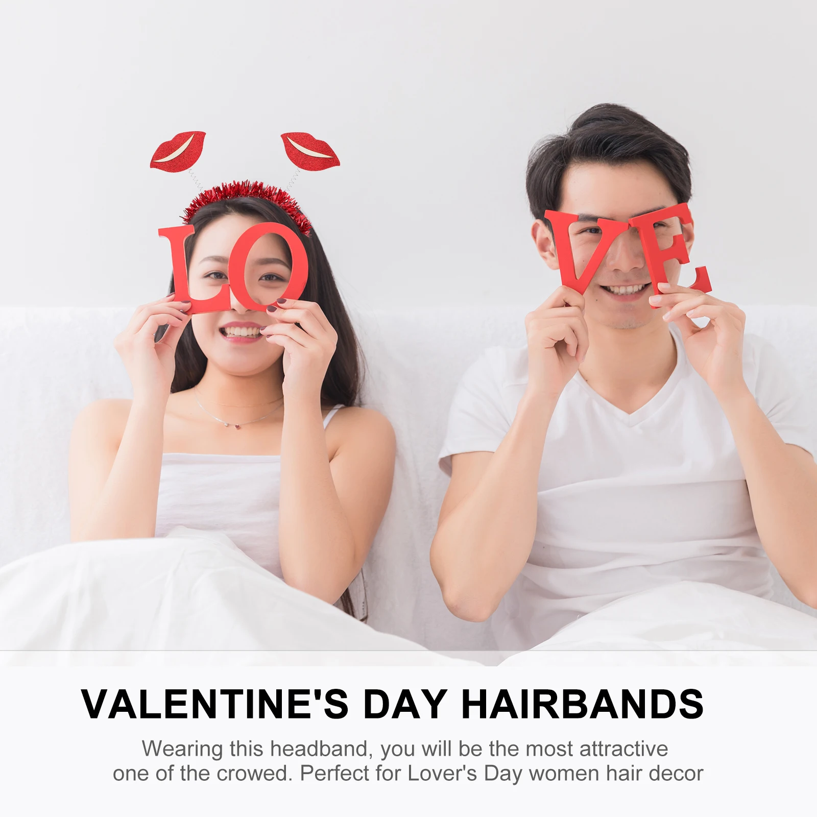 

2pcs Red Lip Headbands Valentine's Day Hairbands Party Prop Comfortable Lasting Romantic Headdresses for Stage Birthday