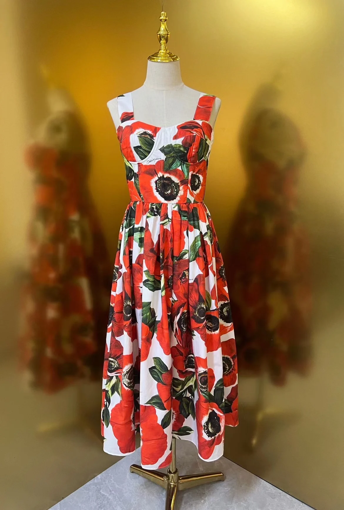 

High Quali Cotton Sea Urchin Print Maxi Dr Faionable Street Sle Svel Midi Skirt with Sa for Women