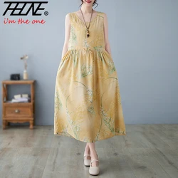 Vestidos De Mujer Summer Dress for Women Floral Print Cotton Linen Retro New Sleeveless Pullover A-line Loose Long Maxi Dresse