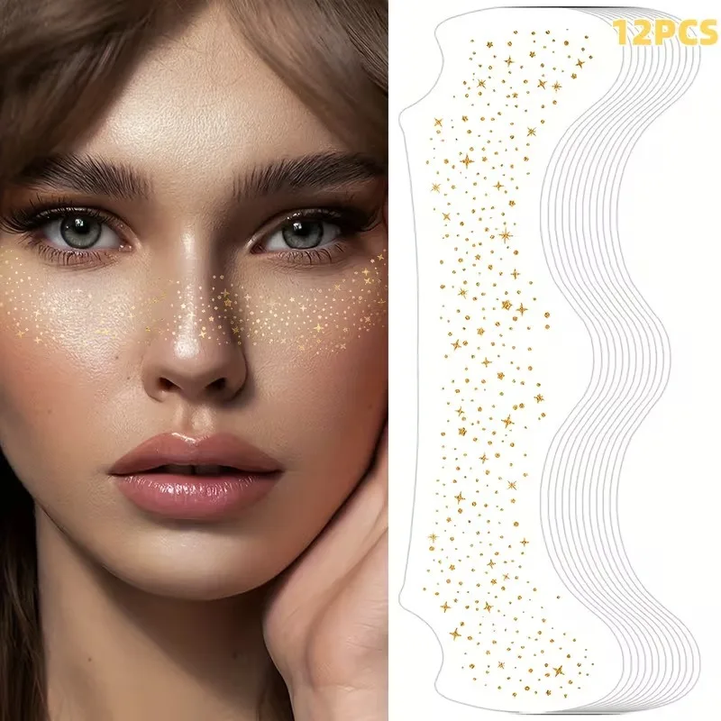 

Poker Gold Stamped Temporary Tattoo Waterproof Holographic Glitter for Party Stage Performance Freckle Face Stickers Non Toxic