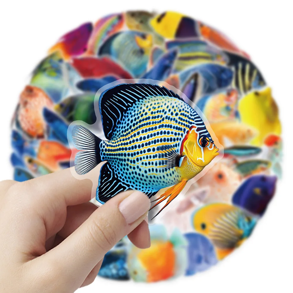 

52PCS Cute PET Colorful Fish Stickers DIY Marine Animal Decoration Mobile Phone Case Notebook Skateboard Waterproof Graffiti Toy
