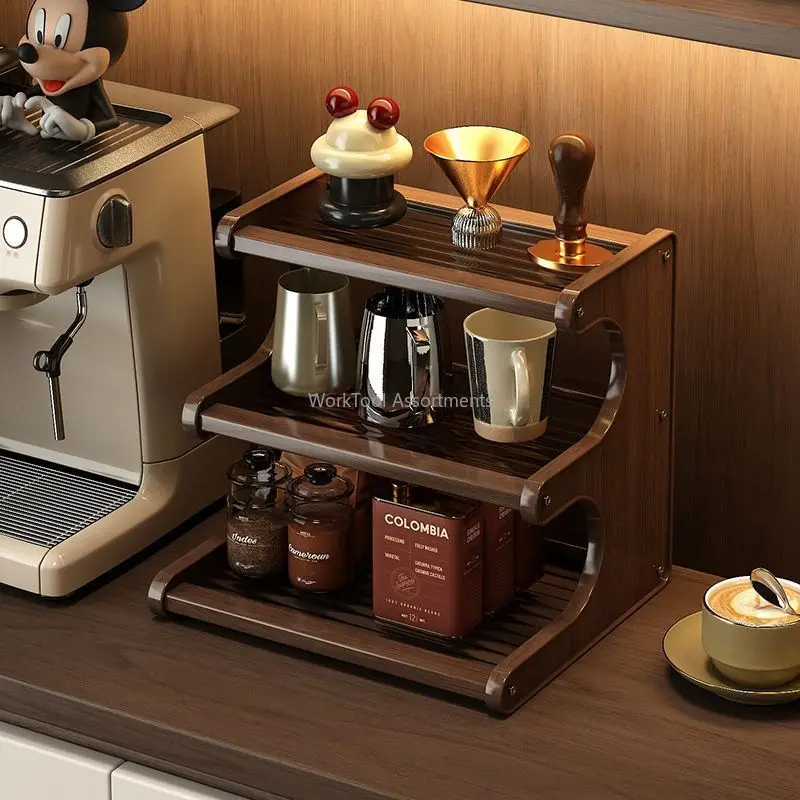 Simple desktop trapezoidal shelf stepped layered water cup tea set kitchen three-story rental house desktop storage rack