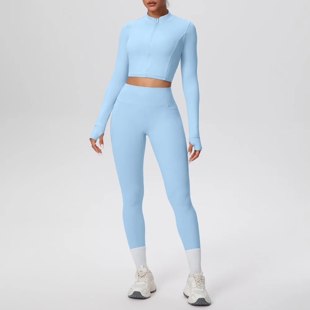 

2PCS Yoga Suit Gym Set Women Sportswear Fitness Sports Yoga Long Sleeve Women Push Up Running Leggings Female Workout Clothes