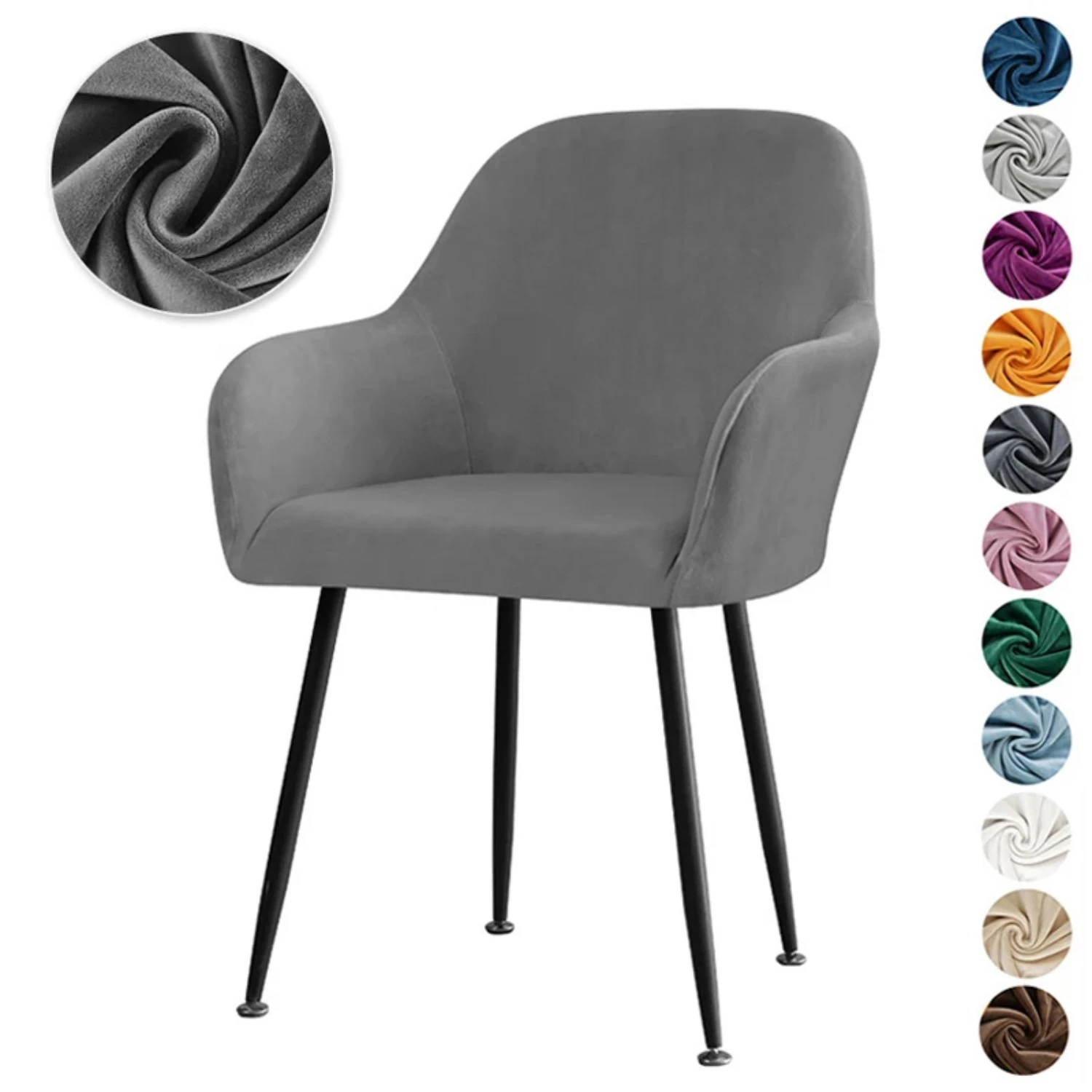 Washable High Armrest Office Seat Slipcovers Stretch Velvet Elastic Solid Color Dining Chair Covers Soft Comfy Velvet Arm Chair