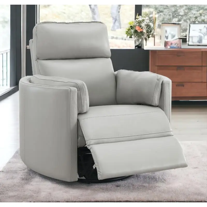 

Gray Faux Leather Glider Recliner with Swivel Chair