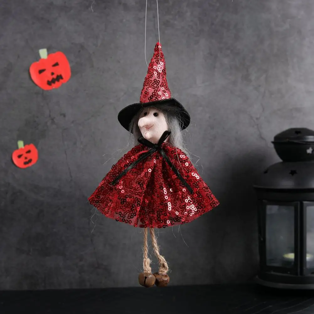 Halloween Party Decoration Halloween Witch Doll with Bells Sequins Fabric Hanging Decoration for Tree Party Home Window