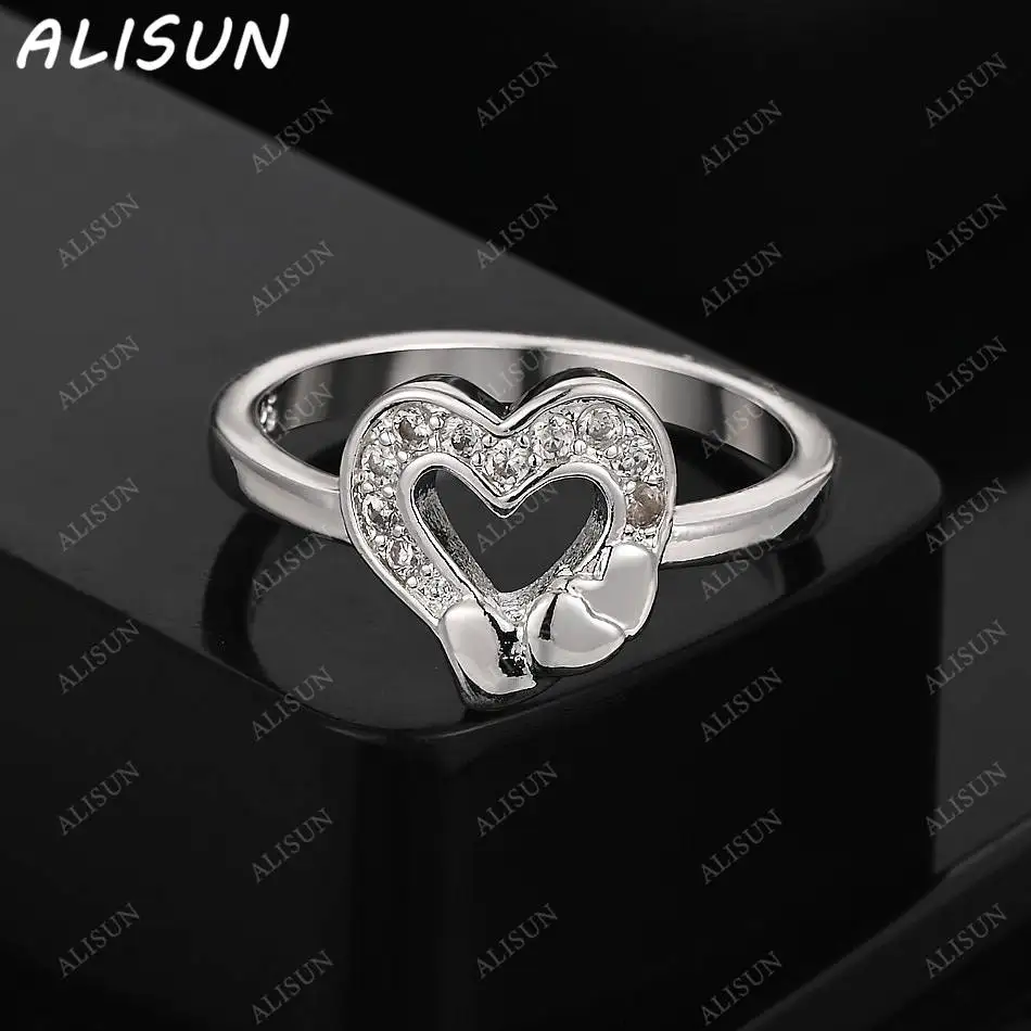 

ALISUN 925 Sterling Silver Size 7-10 Zircons Hearts Ring For Women Fashion Jewelry Charm Grace Noble Wedding Accessories