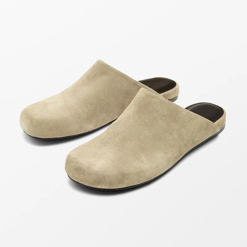 Linjer Stricklin women's shoes, Boken slippers, suede leather, comfortable flat bottom all year round, one foot kick