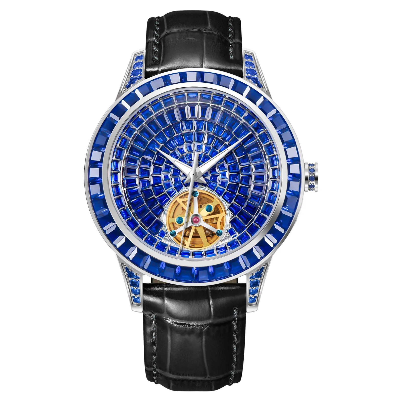 2025 Nieuw Haemmer Jacob Diamond Face Tourbillon mechanisch herenhorloge Echt leer gloeiend mechanisch herenhorloge