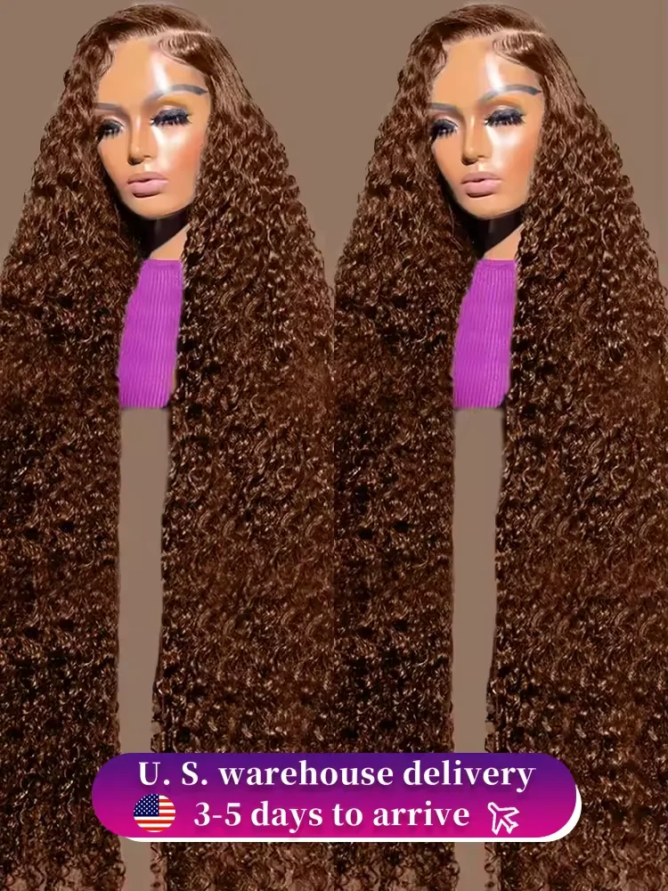 

250 Density Chocolate Brown Curly Wigs 13x6 HD Lace Front Human Hair Wig Deep Wave 30 36 Inch 2# Colored Deep Wave Frontal Wig