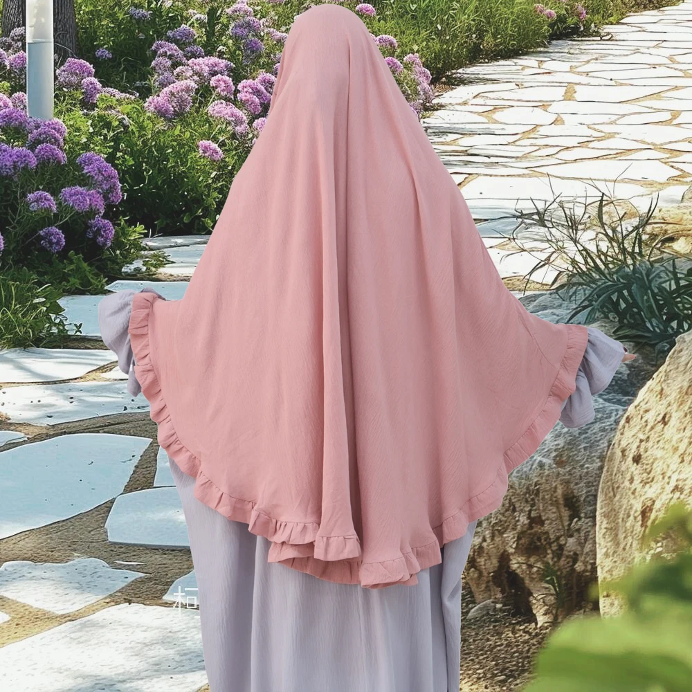 Eid Khimar Djellaba Muslim Women Ruffles Prayer Hijab Islam Clothing Arabic Niqab Dubai Abaya Headdress Turkey Hijab Scarf Dress