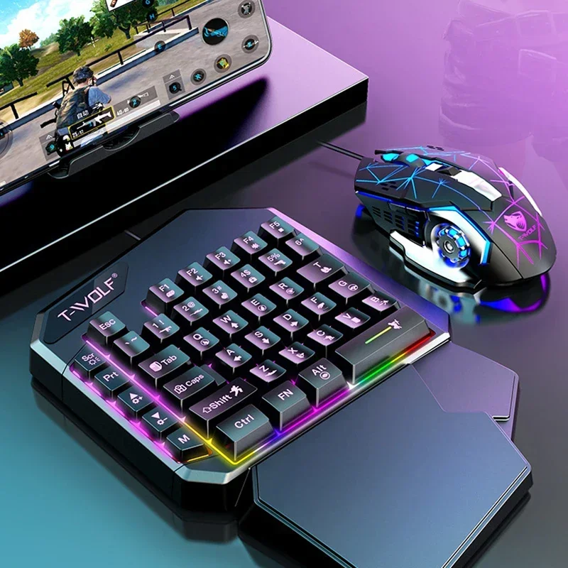 Imagem -02 - Conjunto de Teclado e Mouse com Fio T19 de Uma Mão Sensação Mecânica Acessórios E-sports Pubg Chicken Jogo Móvel Teclado Pequeno Presente