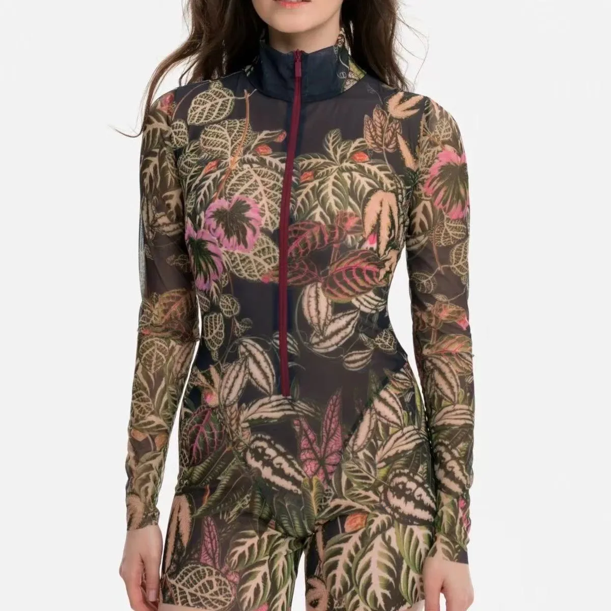 2026 Long Sleeve Sheer Sun Protection One-Piece Set Swimsuit Women Sexy Rash Guard Swimwear Bodysuit Beachwear Купальник