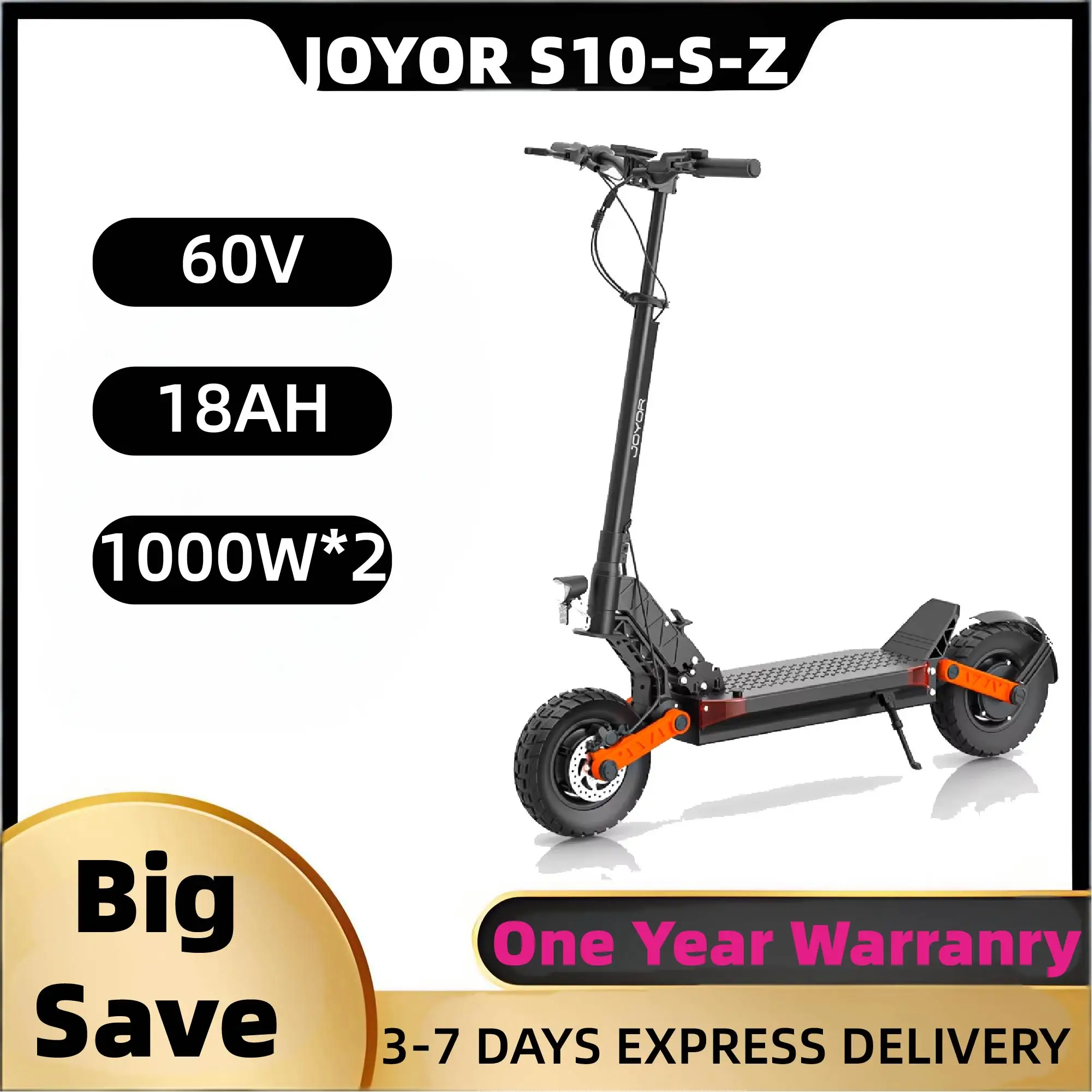 

Joyor S10-S-Z Adult City E-scooter 1000W*2 Motor 60V18Ah Escooter 10 Inch Off Road Tire Off Road Electric Scooter