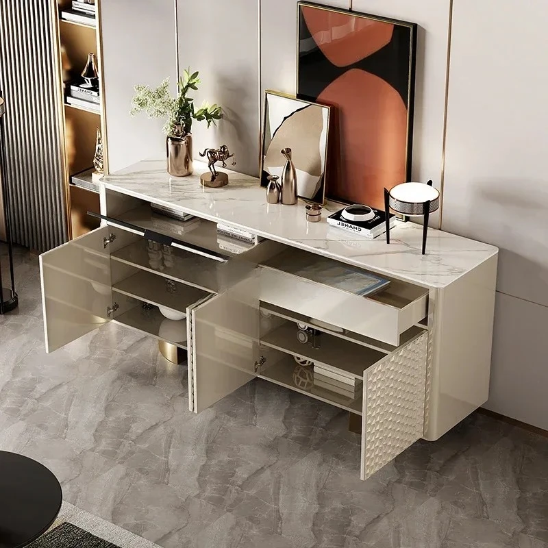 A  CLight luxury dining side cabinet Post-modern minimalist secret cabinet Solid wood rock slab paint into the side cabinet