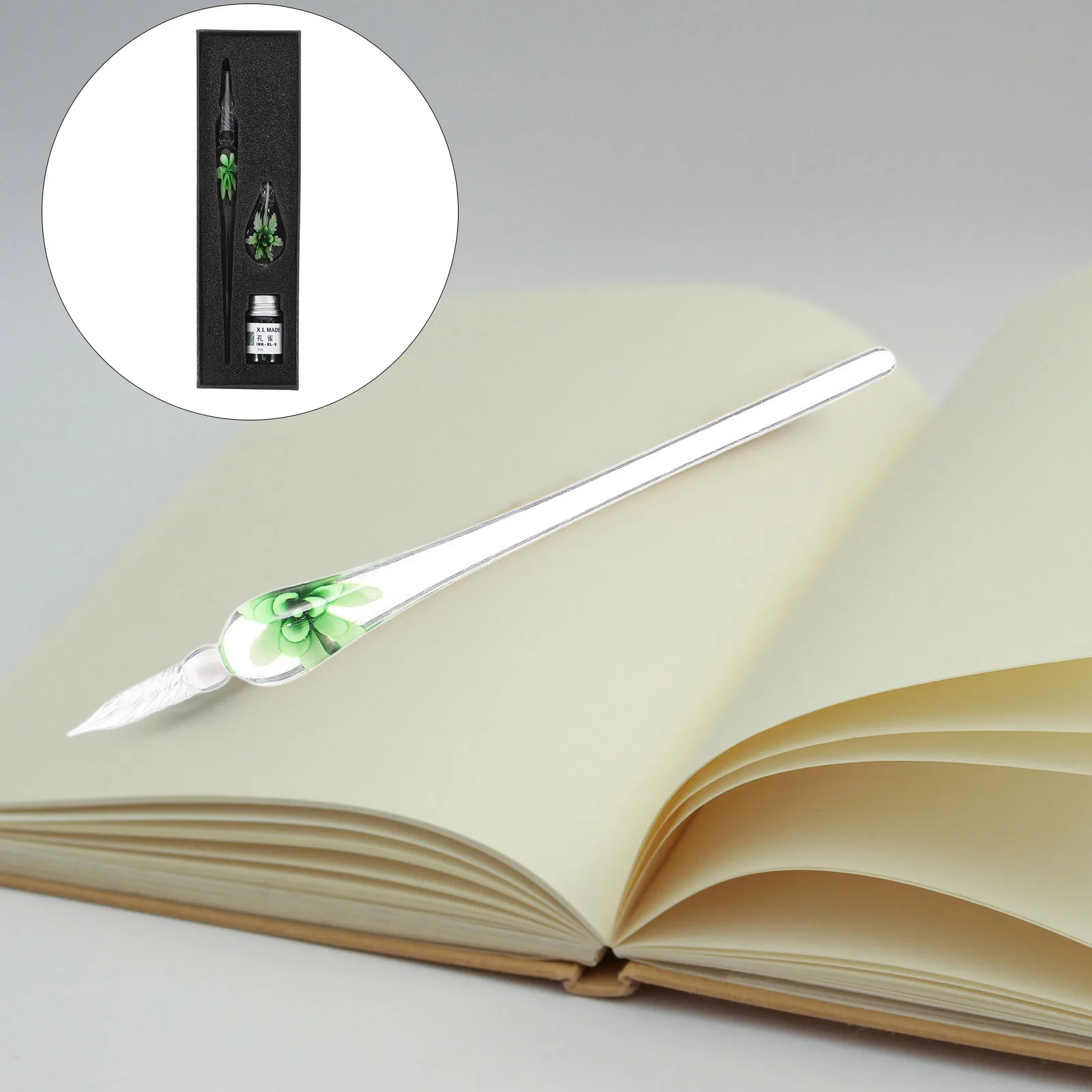 

1Set Glass Dip Pen Set Elegant Vintage Multi-Function Calligraphy Drawing Writing Ink Pen Clear Handmade Spiral Design