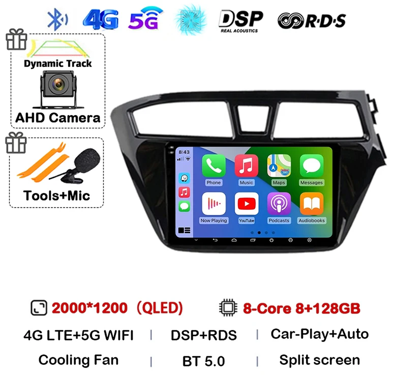 Android 16 Carplay Auto WIFI+4G For Hyundai I20 RHD 2015 2016 2017 2018 Car Radio Multimedia Player Stereo Head Unit 2din Audio image 3
