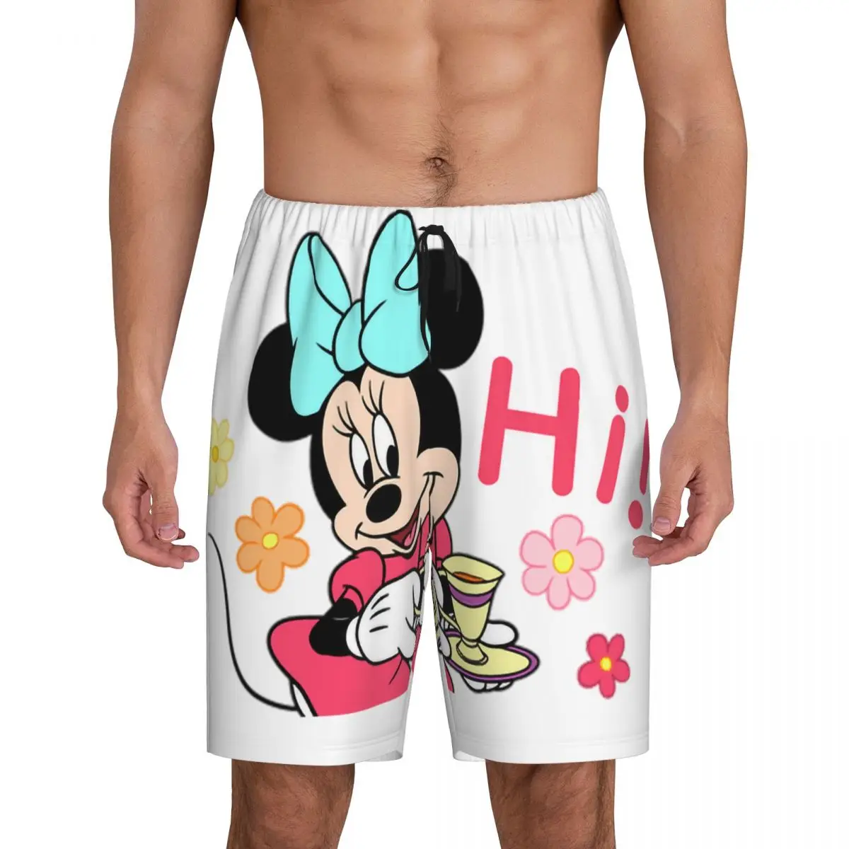 

Custom Cartoon Animation Minnie Mouse Pajama Shorts Sleepwear Men Elastic Waistband Sleep Lounge Short Pjs with Pockets