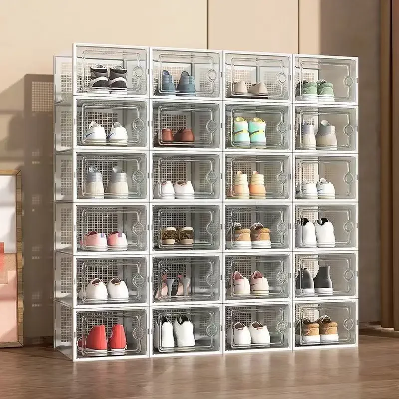 Transparent Shoe Rack Plastic Shoe Cabinet Save Space Organizer Storage Rack Durable Foldable Furniture Hollow Vent Design