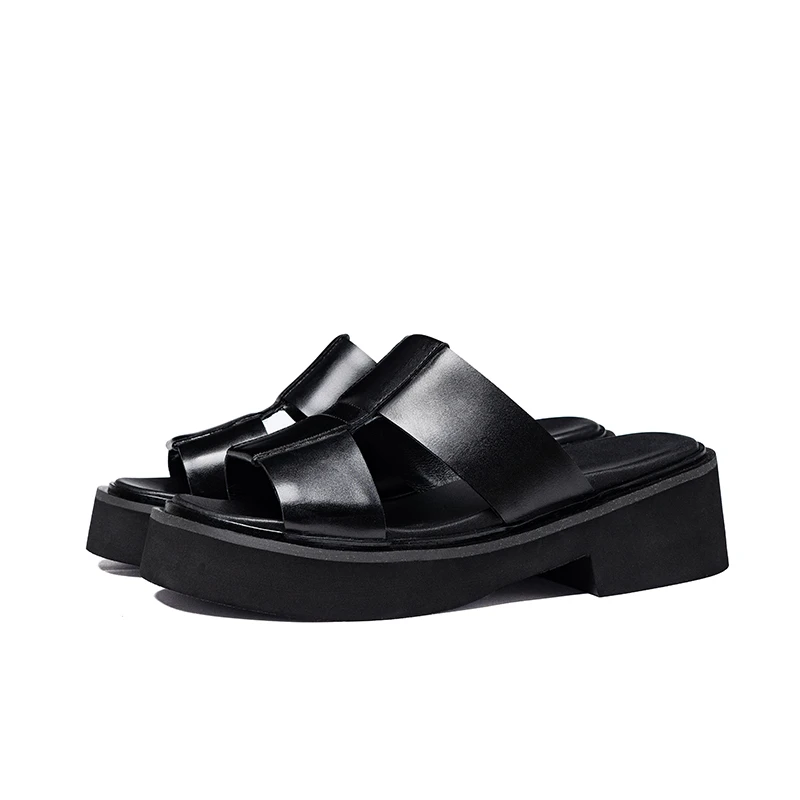 

Chic Genuine cow leather men shoes Elegant thick sole Sandals Slippers