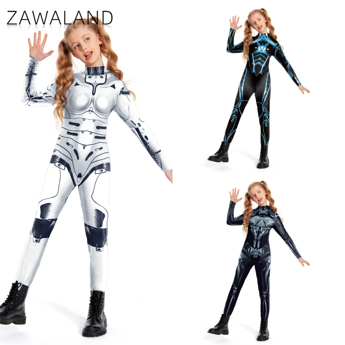 

Boys Girls Robot Armour Cosplay Costume Halloween Punk Party Jumpsuit Steampunk Long Sleeve Elastic Catsuit Festival Zentai Suit
