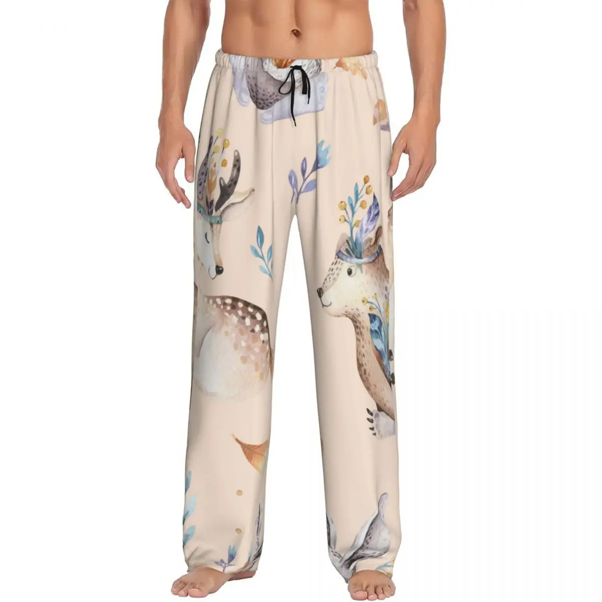 Boho Fox Deer Animal Rabbit Men Sleep Bottoms Male Lounge Trousers Men's Pajama Pants