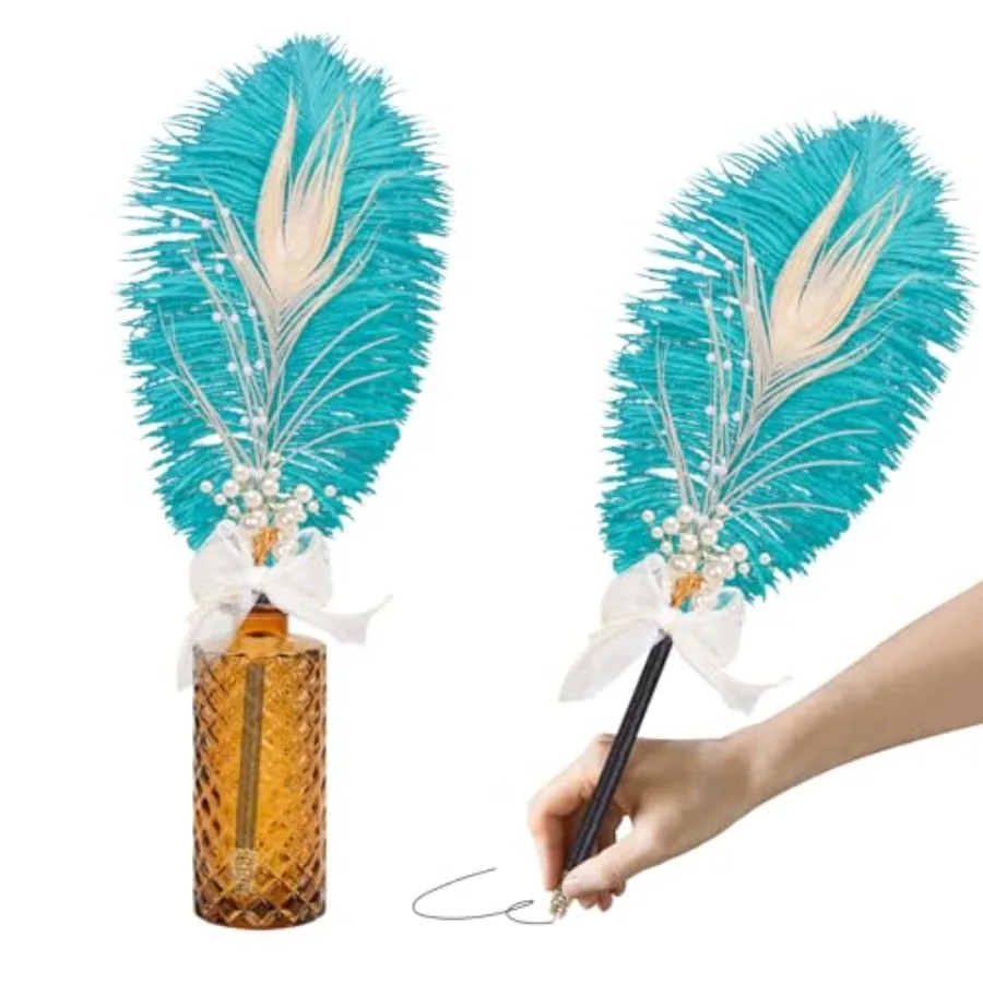 

Ostrich Feather Quill Ballpoint Pen for Wedding Guest Book Signing Reception Bridal Shower 50th Anniversary, Fancy Nikkah Pen f