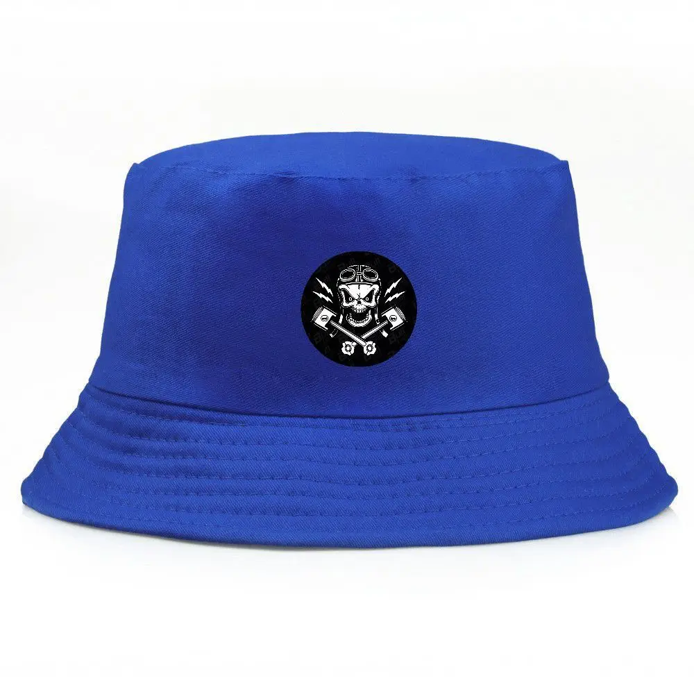 قبعة دلو سوداء قبعة صيد صياد السمك قبعات صيفية مع شعار مطبوع على شكل جمجمة ومحور بيضاء دائرية #1