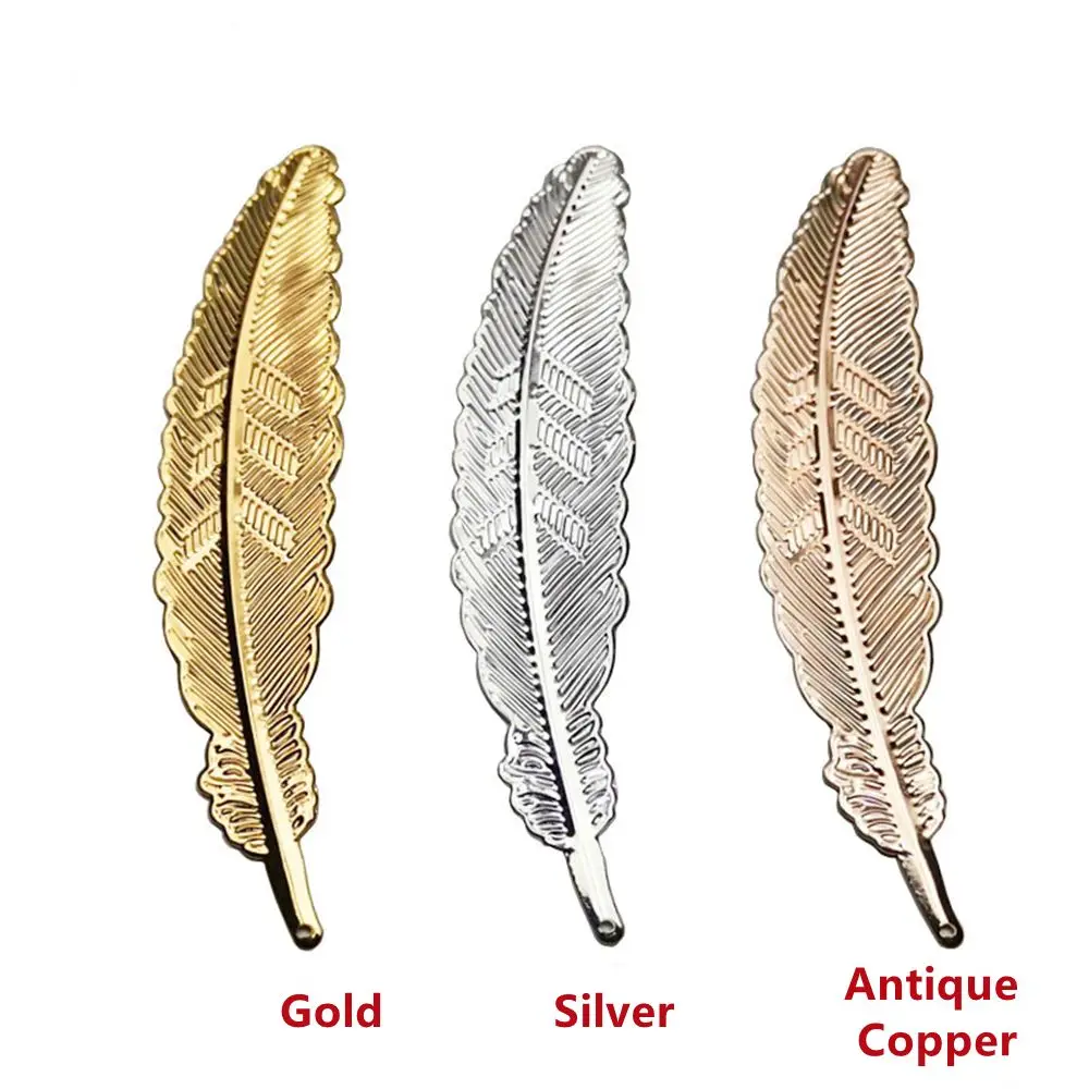 1pc Retro Leaf shape Gold Silver Plated Students Stationery Metal Feather Bookmark Book darts