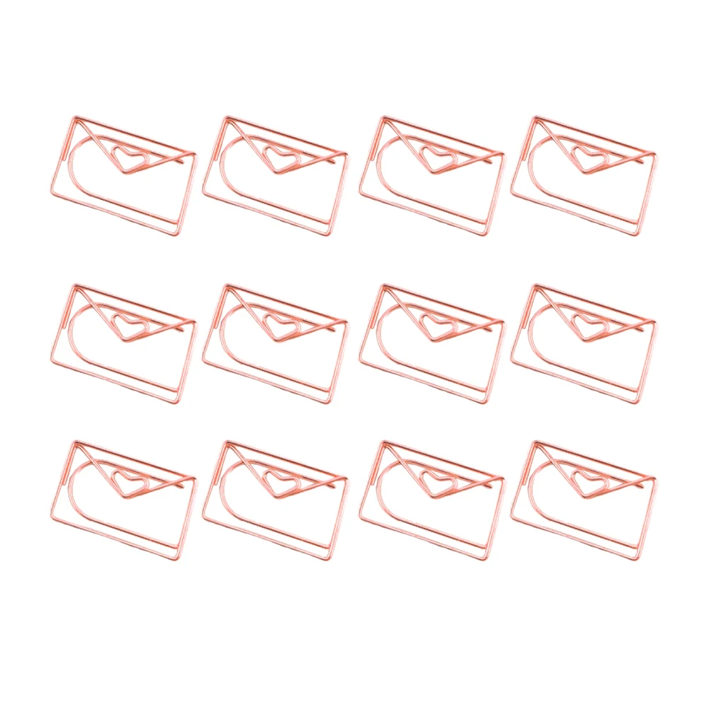 

12 Pcs Rose Gold Paper Clips Metal Cartoon Design Office Supplies Envelope Bookmark File Clamps Adorable Practical Home