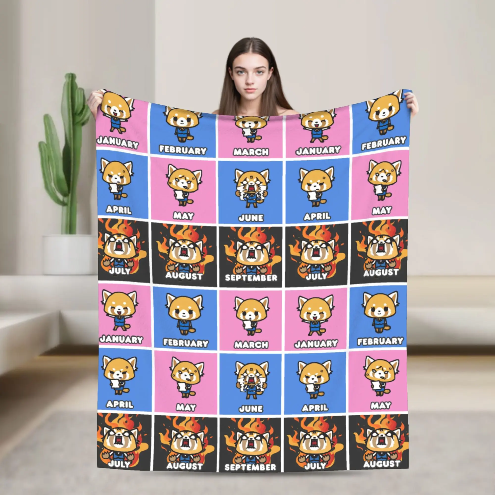 Aggretsuko Feeling Blanket Retsuko Anime Flannel Novelty Warm Throw Blanket for Bedding Lounge Summer