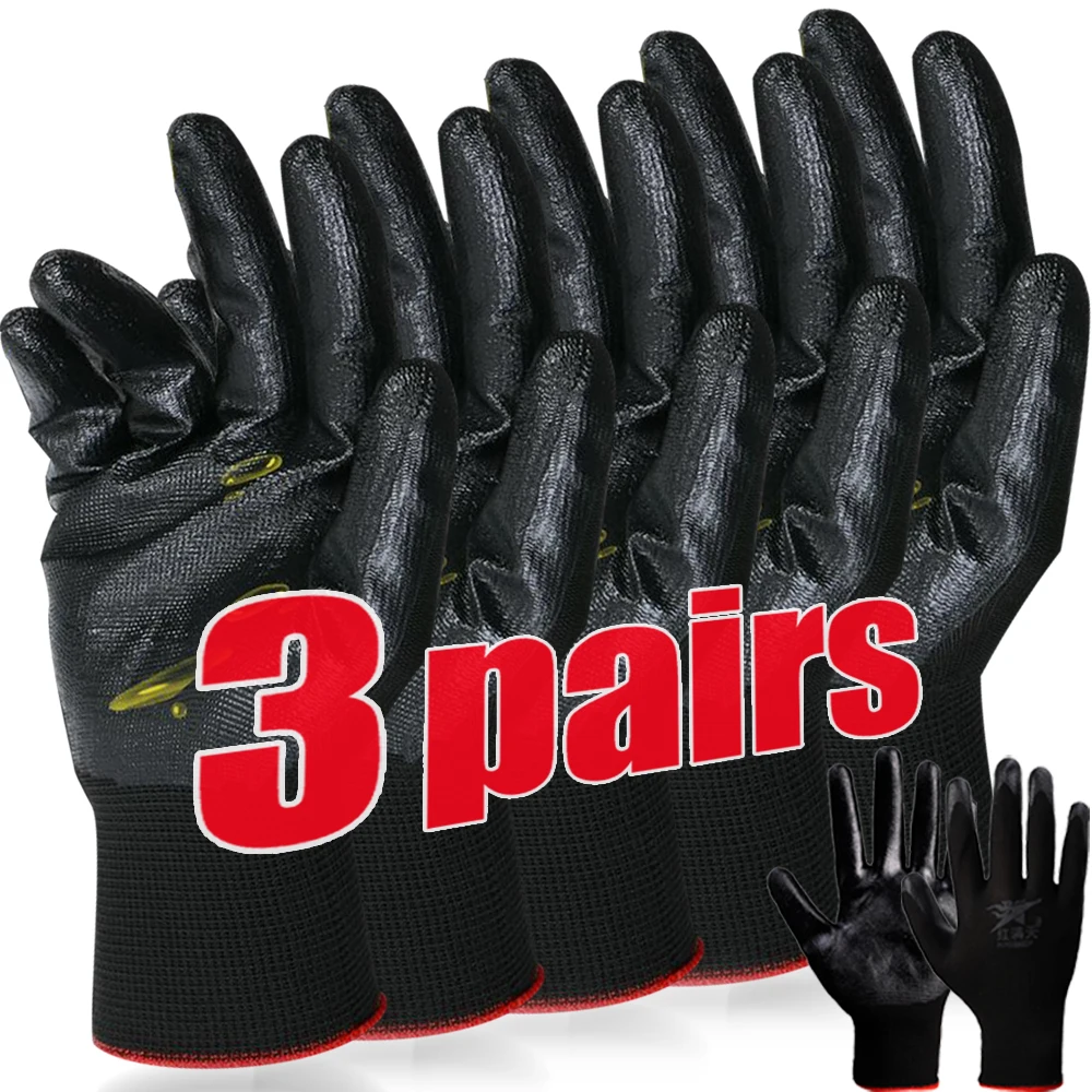 Homework Gloves Modern Black Touch Screen Wear-resistant Nitrile Work Gloves Safety Non-slip Carpenter Repairman Supplies Mitten