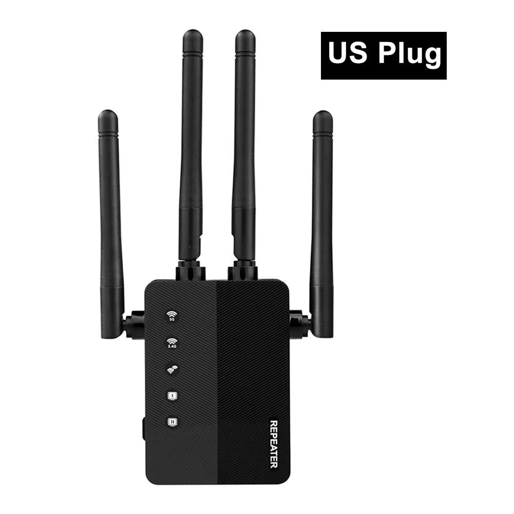 WLAN Repeater 1200Mbps WiFi Extender Signal Amplifier Dual Band 2.4G 5.8G 4 External Antennas Support Long-distance Transmission