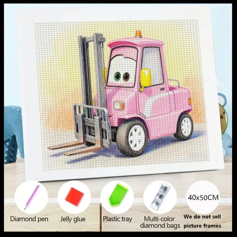 

1PC 5D Full Drill Diamond Painting Kit, Cute Cartoon Pink Forklift Truck Vehicle Theme, DIY Crystal Rhinestone Art Craft for Kid